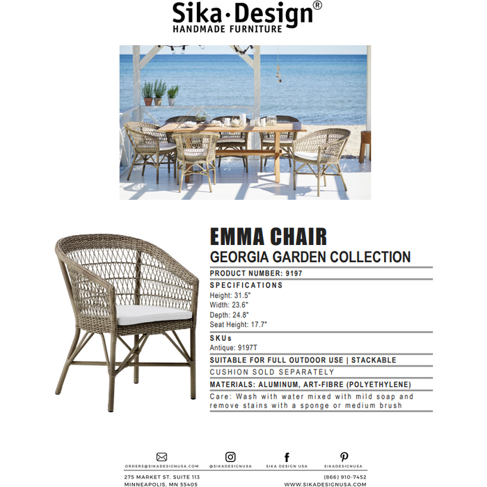 Sika-Design Georgia Garden Emma Dining Chair w/ Cushion, Outdoor-Dining Chairs-Sika Design-Antique-Polyester Snow White Cushion-Heaven's Gate Home, LLC