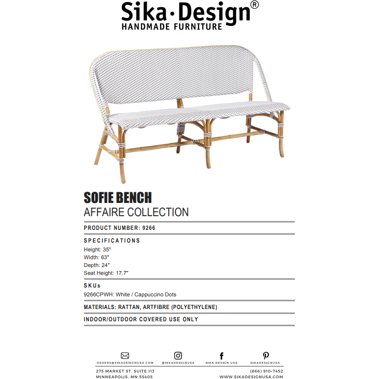 Sika Design Affaire Sofie Bench, White/Cappuccino Dots, Indoor/Covered Outdoor-Benches-Sika Design-White / Cappuccino Dots-Heaven's Gate Home, LLC