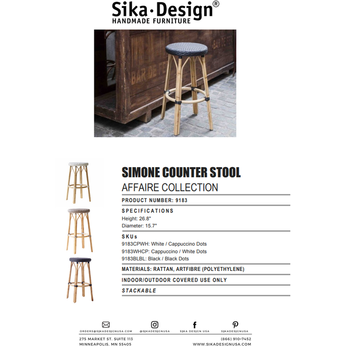 Sika-Design Affaire Simone Rattan Counter Stool, Stackable, Indoor/Covered Outdoor-Counter Stools-Sika Design-Heaven's Gate Home, LLC