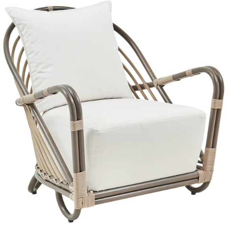 Sika Design Exterior Arne Jacobsen Charlottenborg Chair w/ Cushion, Outdoor-Lounge Chairs-Sika Design-Moccachino-Tempotest White Canvas Seat and Back Cushion-Heaven's Gate Home, LLC